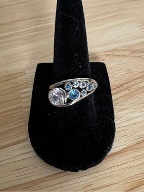 Silver, Blue, and White Cubic Zirconia Fashion Ring Size 7
